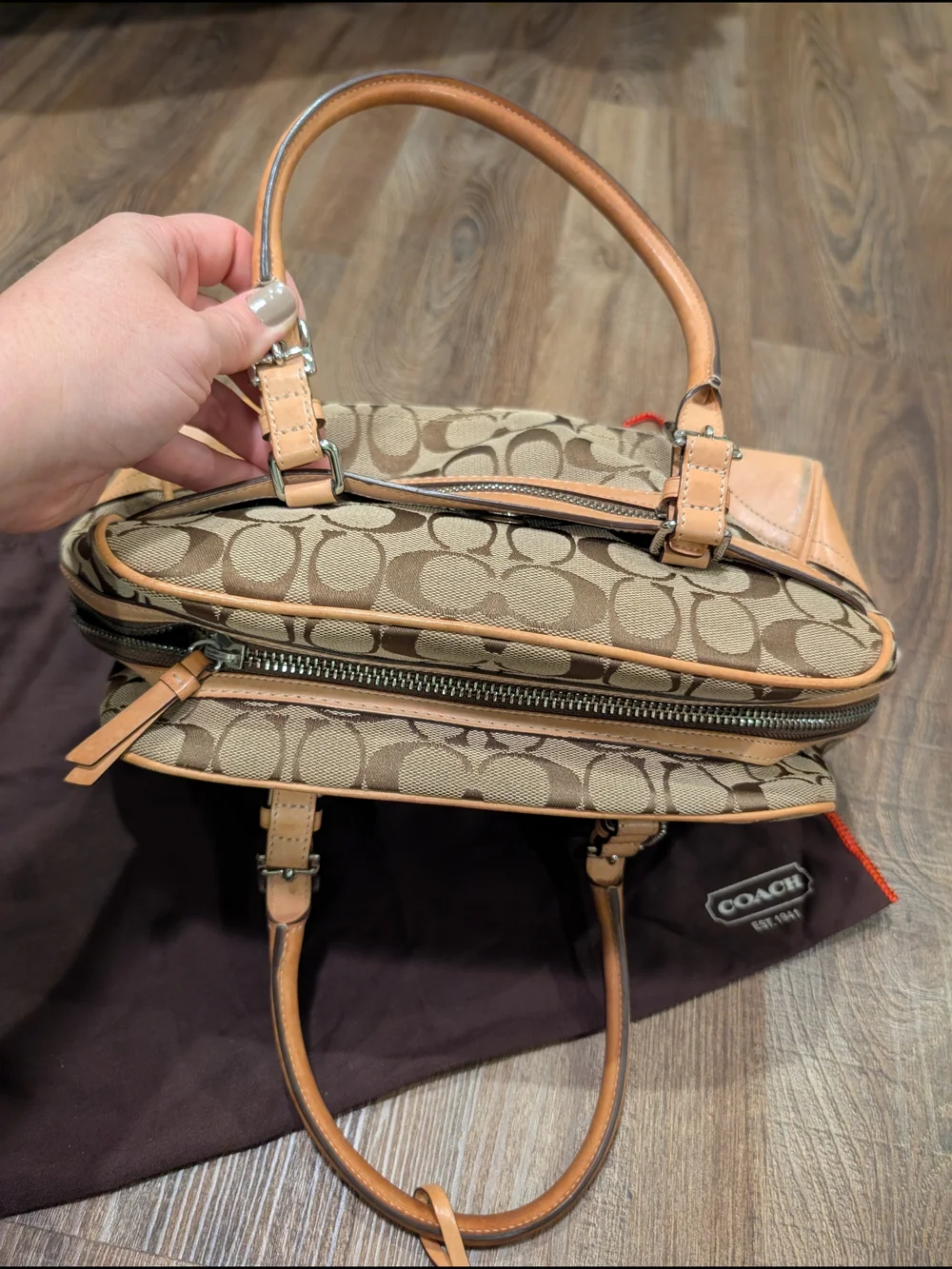Vintage Coach Signature Canvas Satchel in Khaki/Chestnut